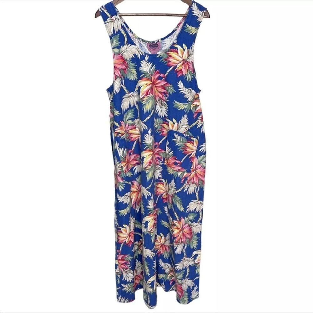 Vintage Blue Tropical Floral Maxi Dress